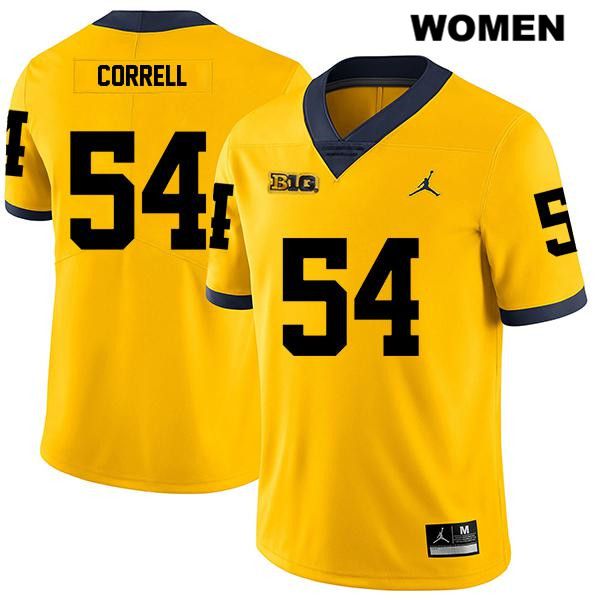 Women's NCAA Michigan Wolverines Kraig Correll #54 Yellow Jordan Brand Authentic Stitched Legend Football College Jersey IB25I14NZ